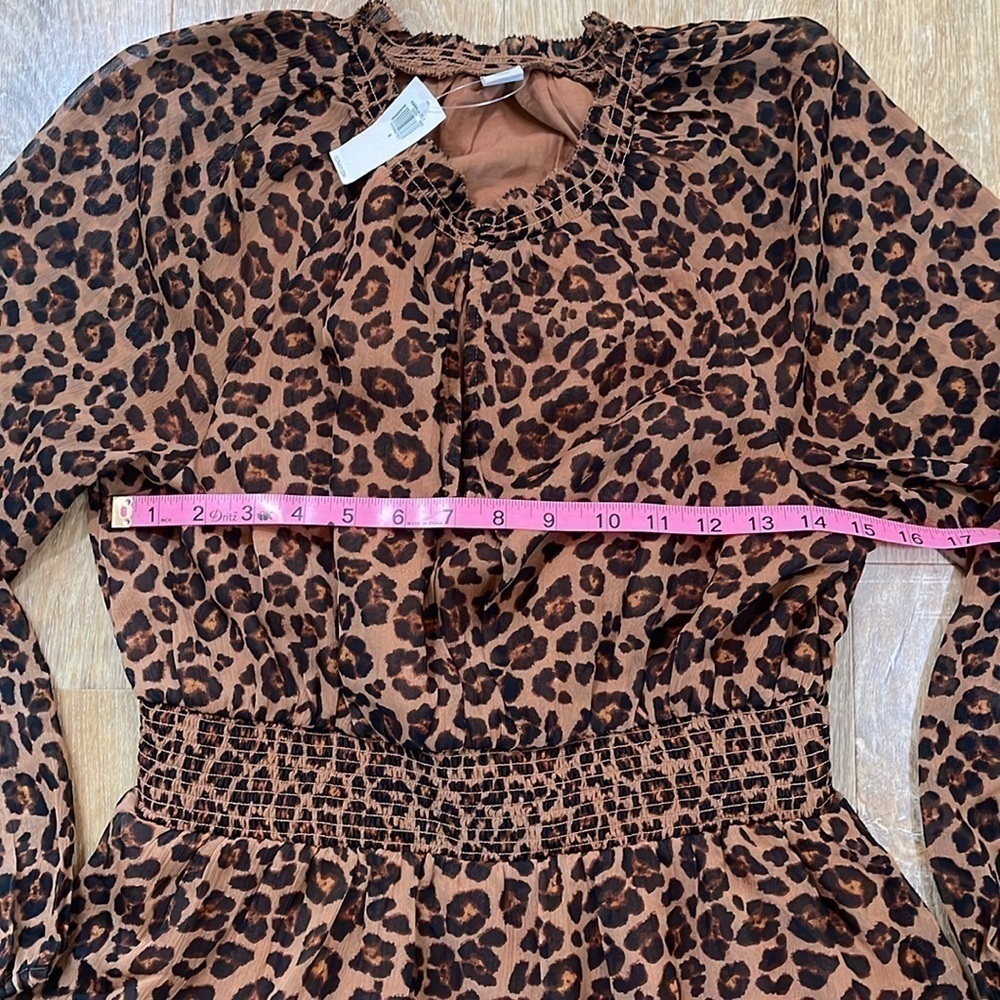 NWT New Old Navy Animal Print Smocked Long Sleeve Mini Dress Size Small Lined - Picture 12 of 14